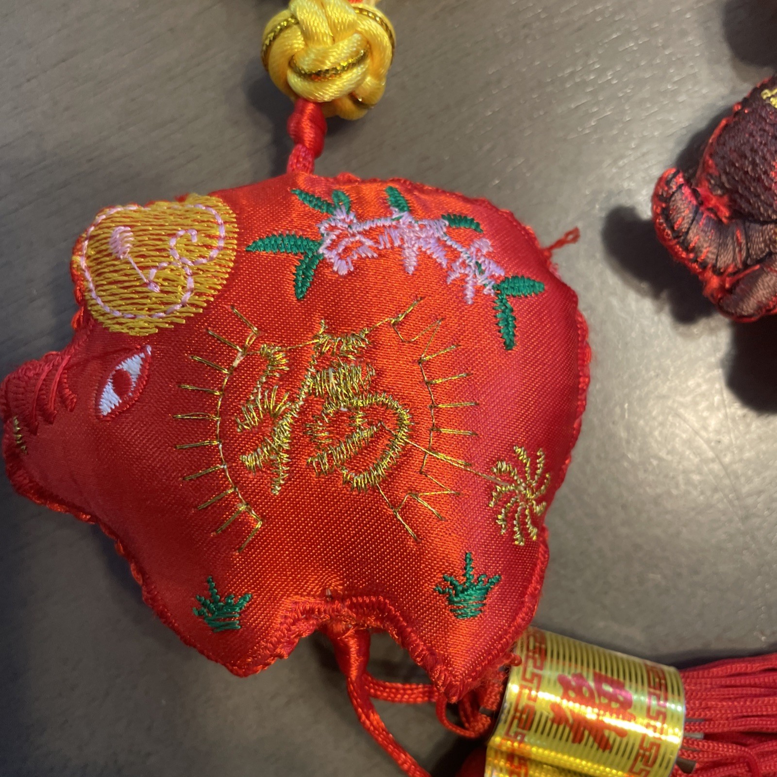 Chinese Zodiac String Of Ornaments Embroidered Hand Made Folk Art 55”