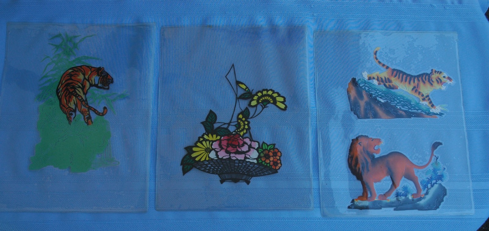 Vintage Lot of about 70 Chinese Paper Cuts in Plastic Protector Sheets Plus Book