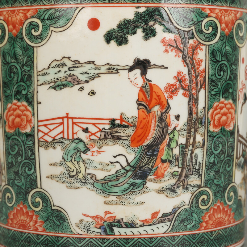 7.1″ Chinese Qing Porcelain Colorful Character Stories Pattern Brush Pot