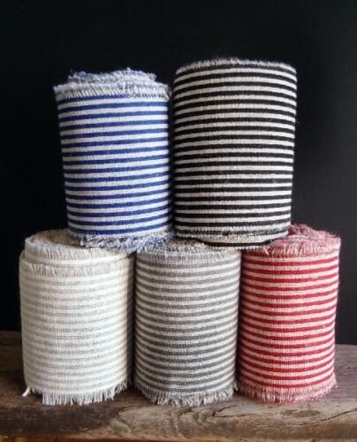 3″ Striped Linen Ribbon With Fringed Edges 5 Yard Roll