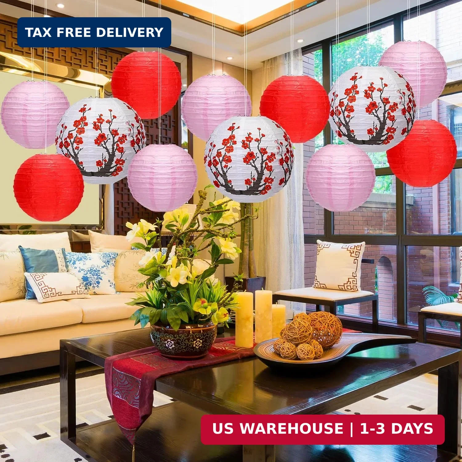 Mudder 20 Pieces Chinese Japanese Paper Lanterns Includes Cherry Flowers Paper L