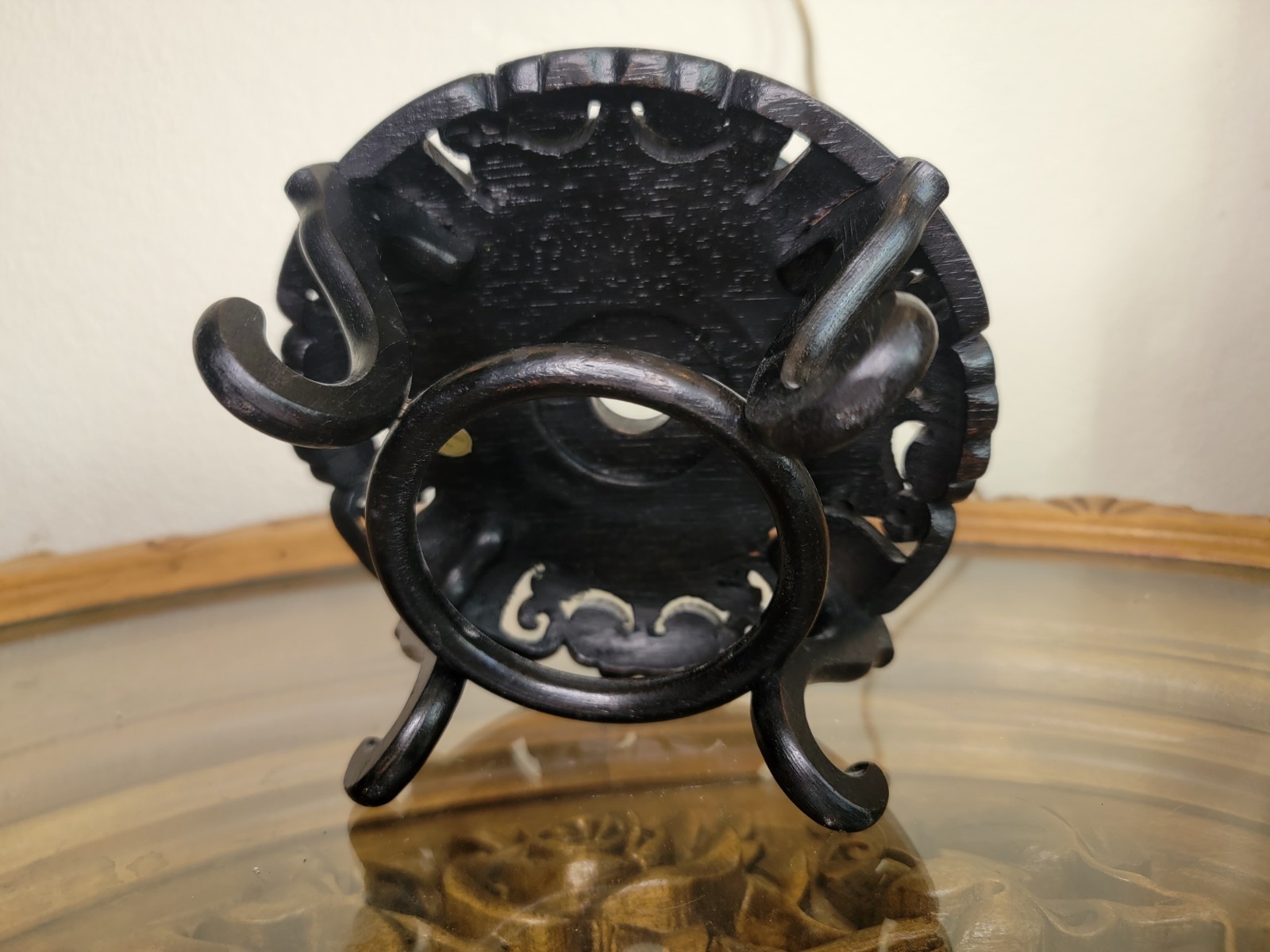 Vintage Chinese Dark Wood Footed Display Stand Footed Pedestal