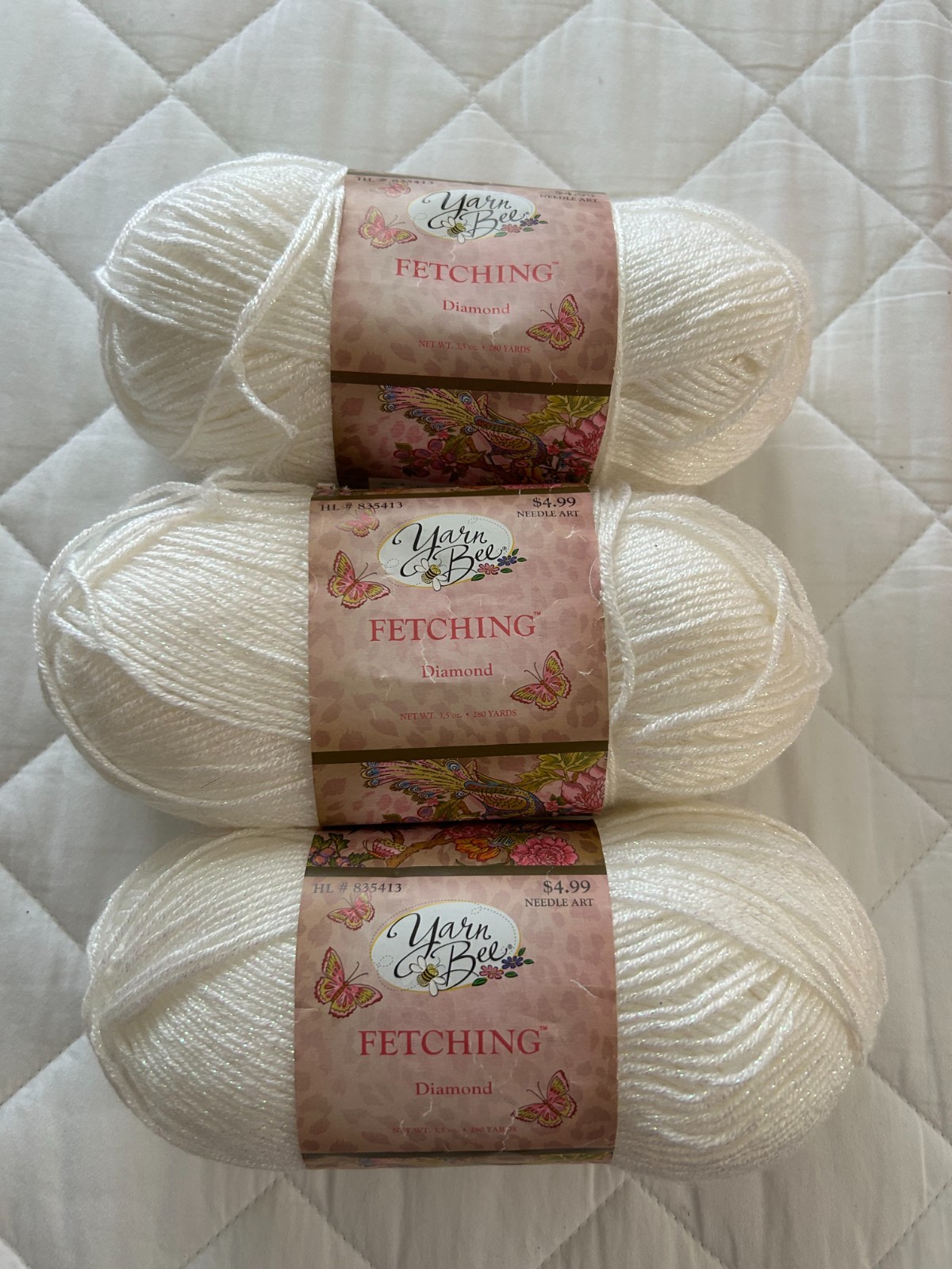 YARN BEE FETCHING DIAMOND YARN SOFT BLEND WITH SPARKLE DISCONTINUED “WHITE”