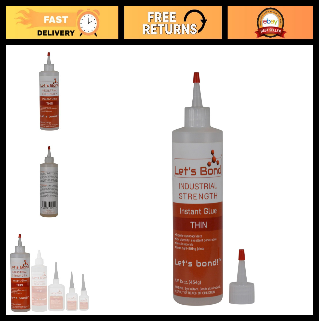 Professional Grade Instant Glue – Thin Cyanoacrylate Adhesive, 16 oz, Fast Dryin