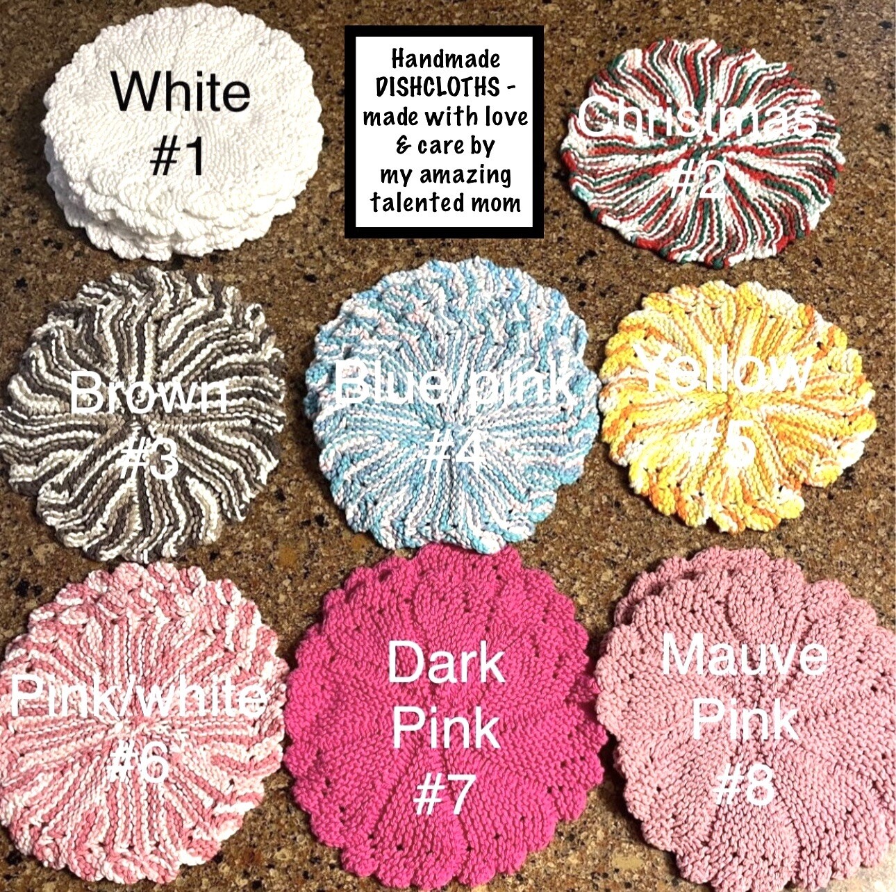 Dish Cloth / Wash Cloth – White – 8″ round handmade knitted New – Machine Wash