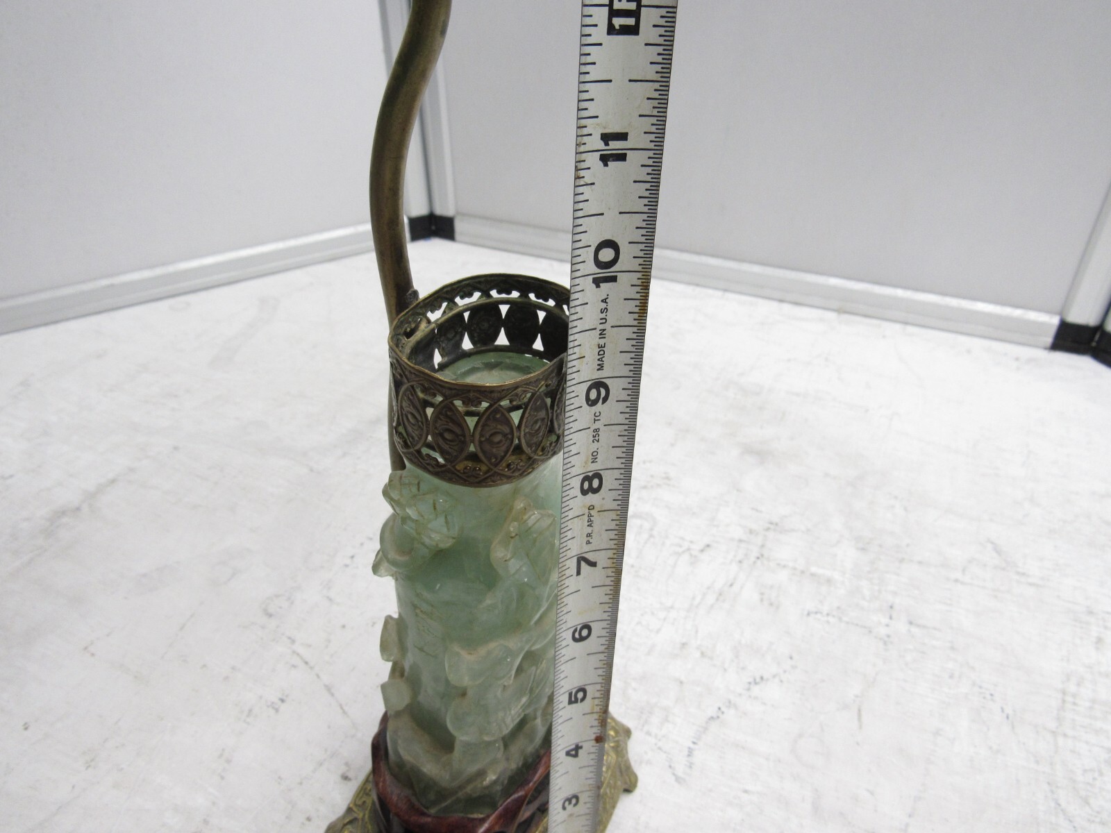 Antique Green Jade Art Deco Carved Jade Lamp