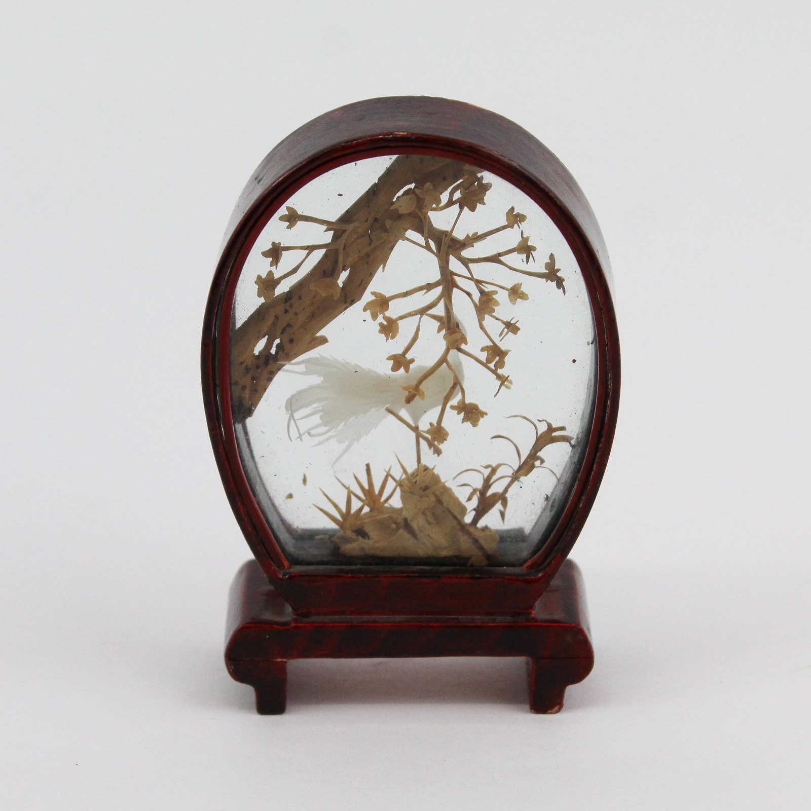 Small Framed Chinese Cork Diorama White Crane And Tree Scene