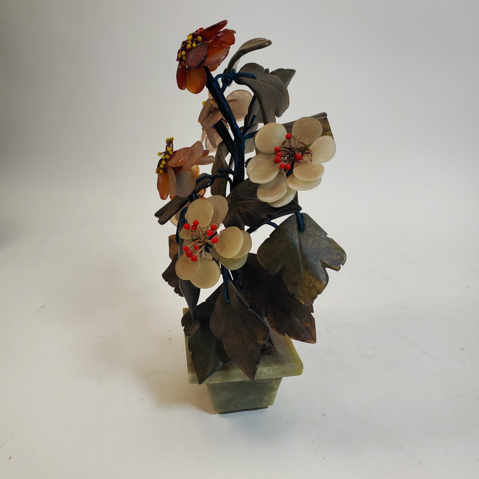 Vintage 1950s Chinese/Japanese Jade Agate Bonzai Flowering Tree