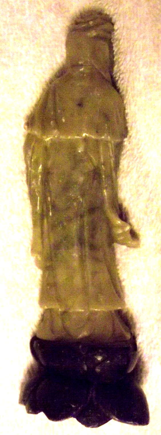Vintage Chinese Hand Carved Jadeite Statue Figurine Woman w/Jug on Pedestal S