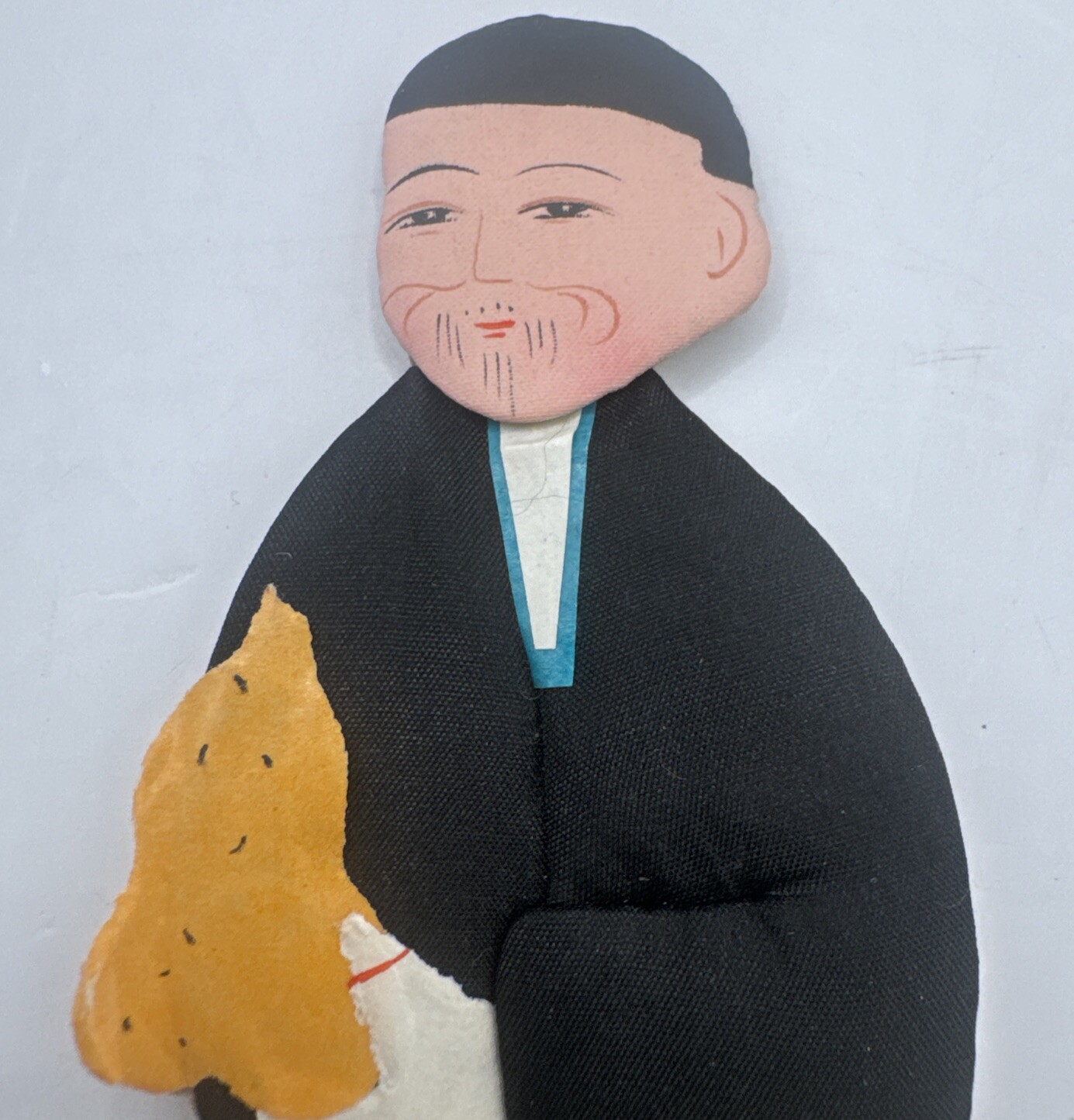 5” Asian/Oriental Paper Doll. Paper Back W/ Silk Clothes. Handmade Marked 1983