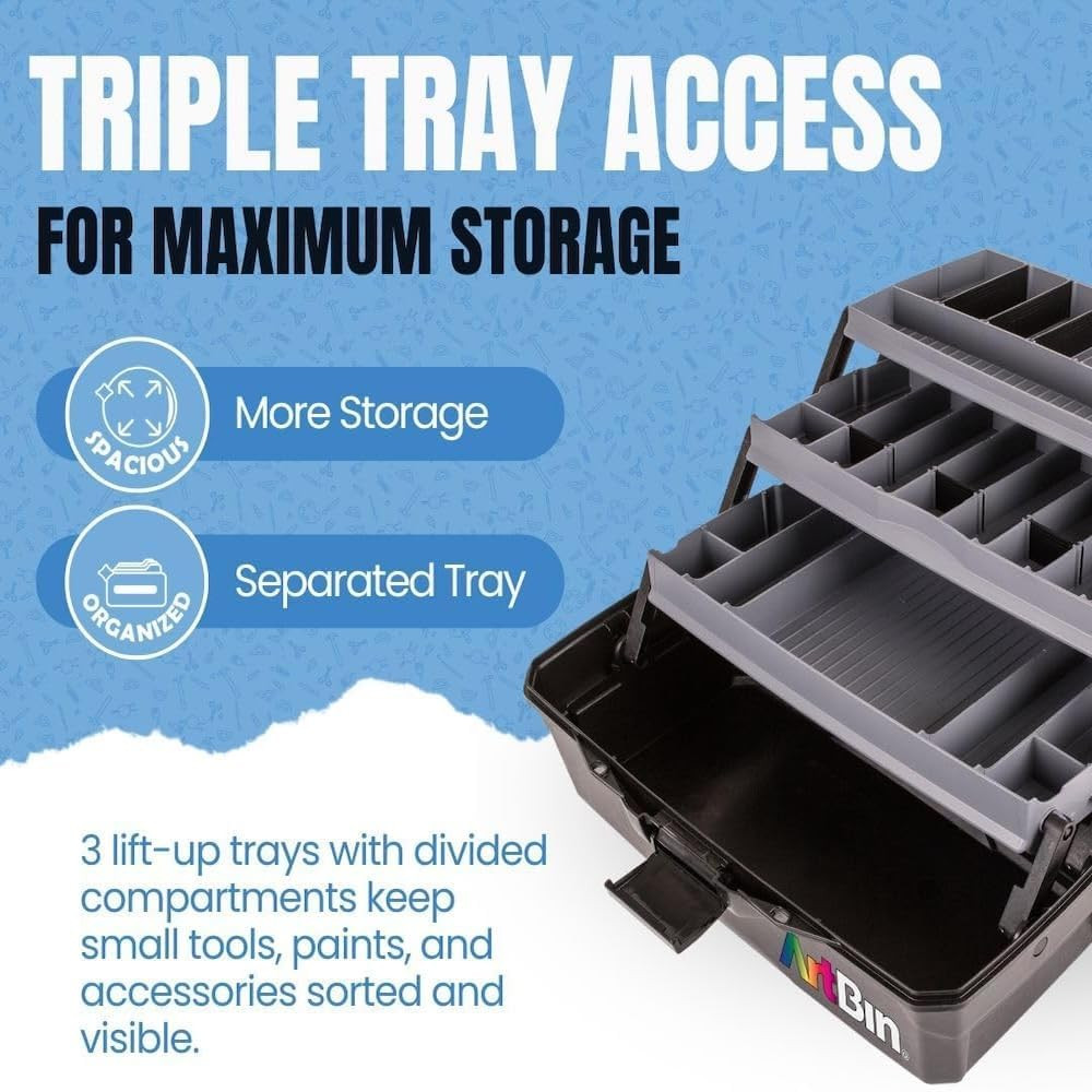 3-Tray Art Supply Box Versatile Organizer for Brushes, Paints, Stamps, and More