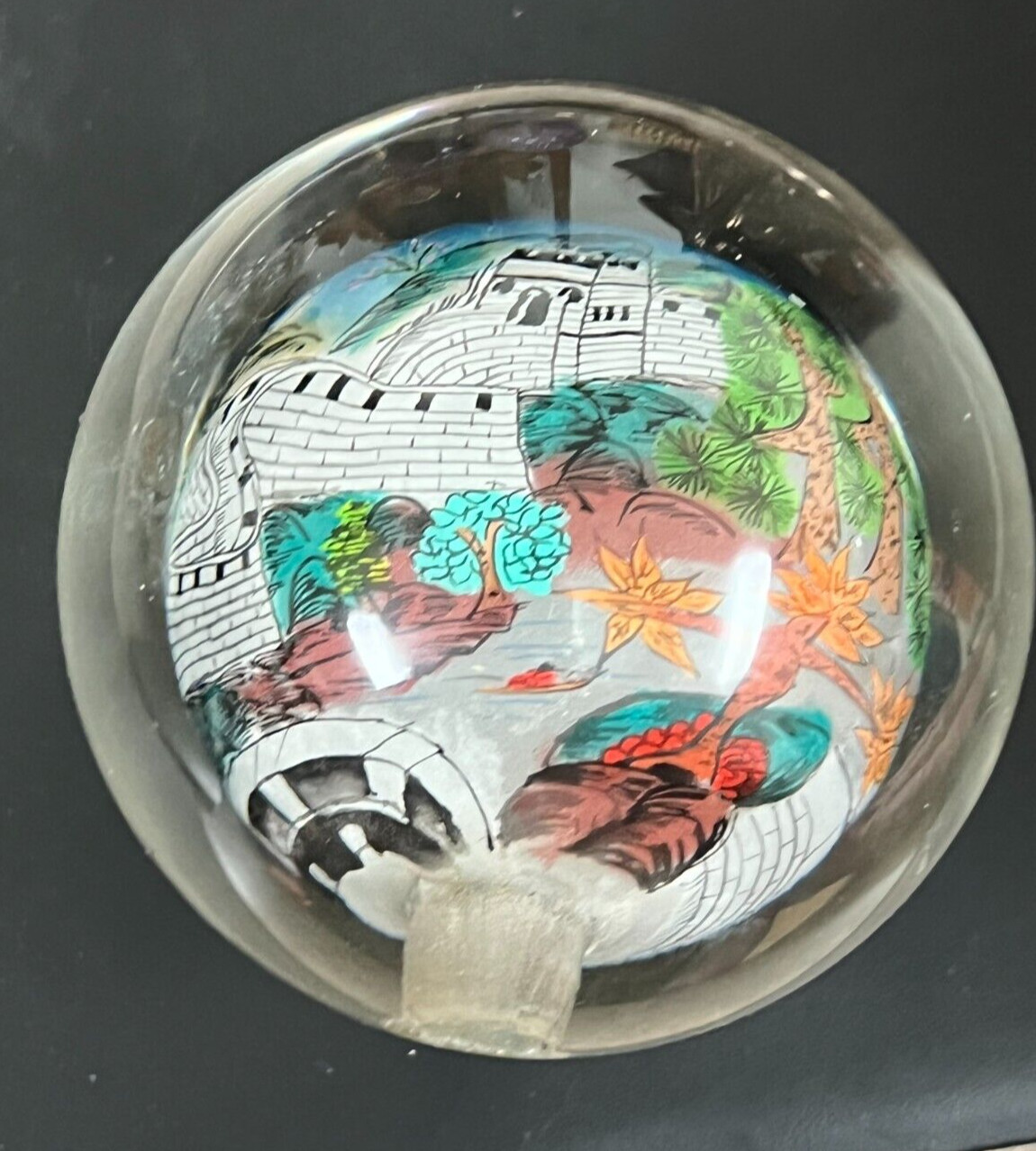 Chinese Handpainted Reverse Glass Painted Sphere Orb Globe Signed 3 1/2″Diameter