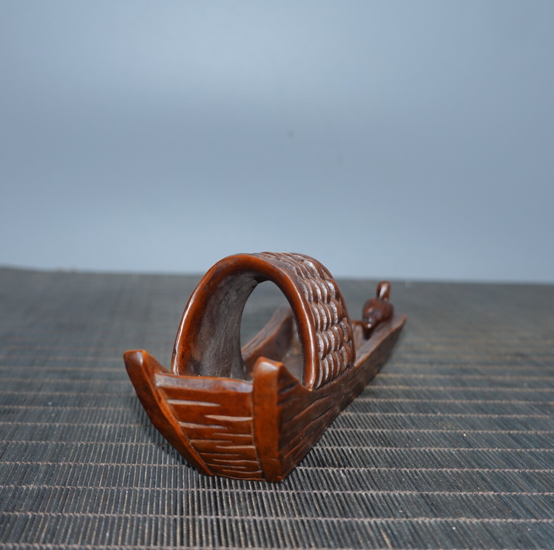 8″ Dollhouse Collect China Box-wood Miniature Furniture Ship-Boat Statue