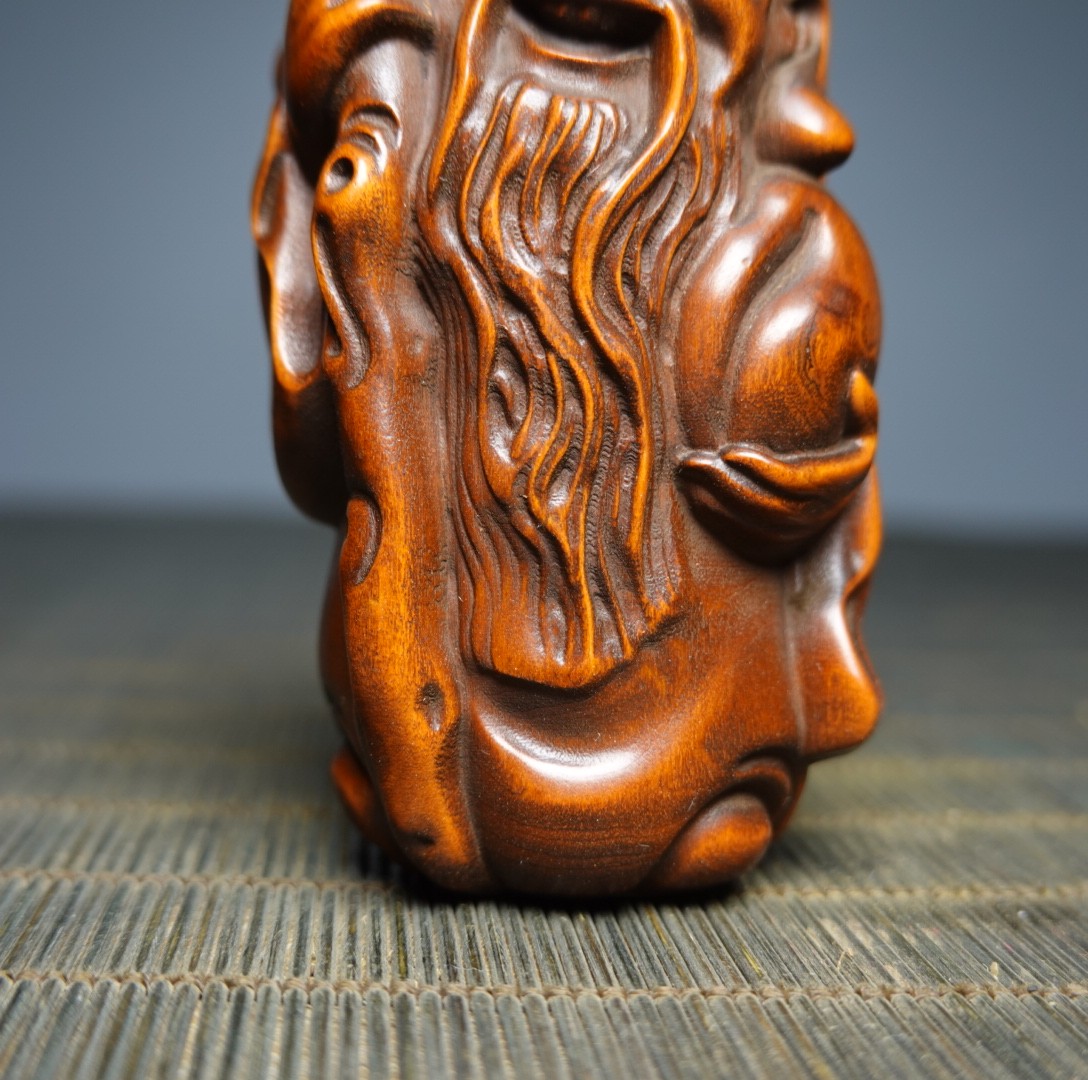 3.1″ Collect China Box-wood Carving Buddhism Longevity God Statue