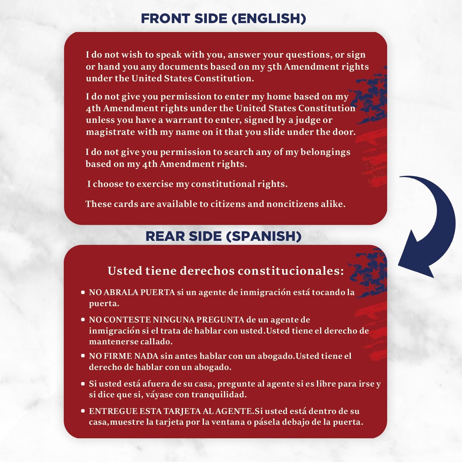 Immigration Rights Card Tarjeta Roja English Spanish Portable Water Resistant 10