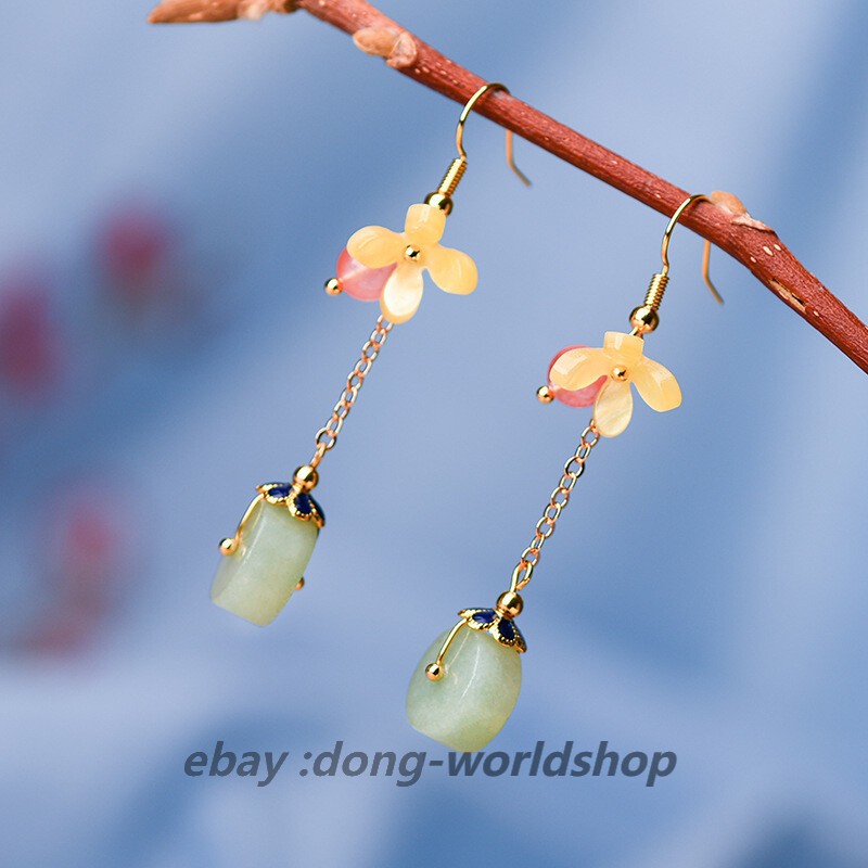 China Dongling Jade/coloured Glaze Tassels Tibetan Style Fashion Earbob Earrings
