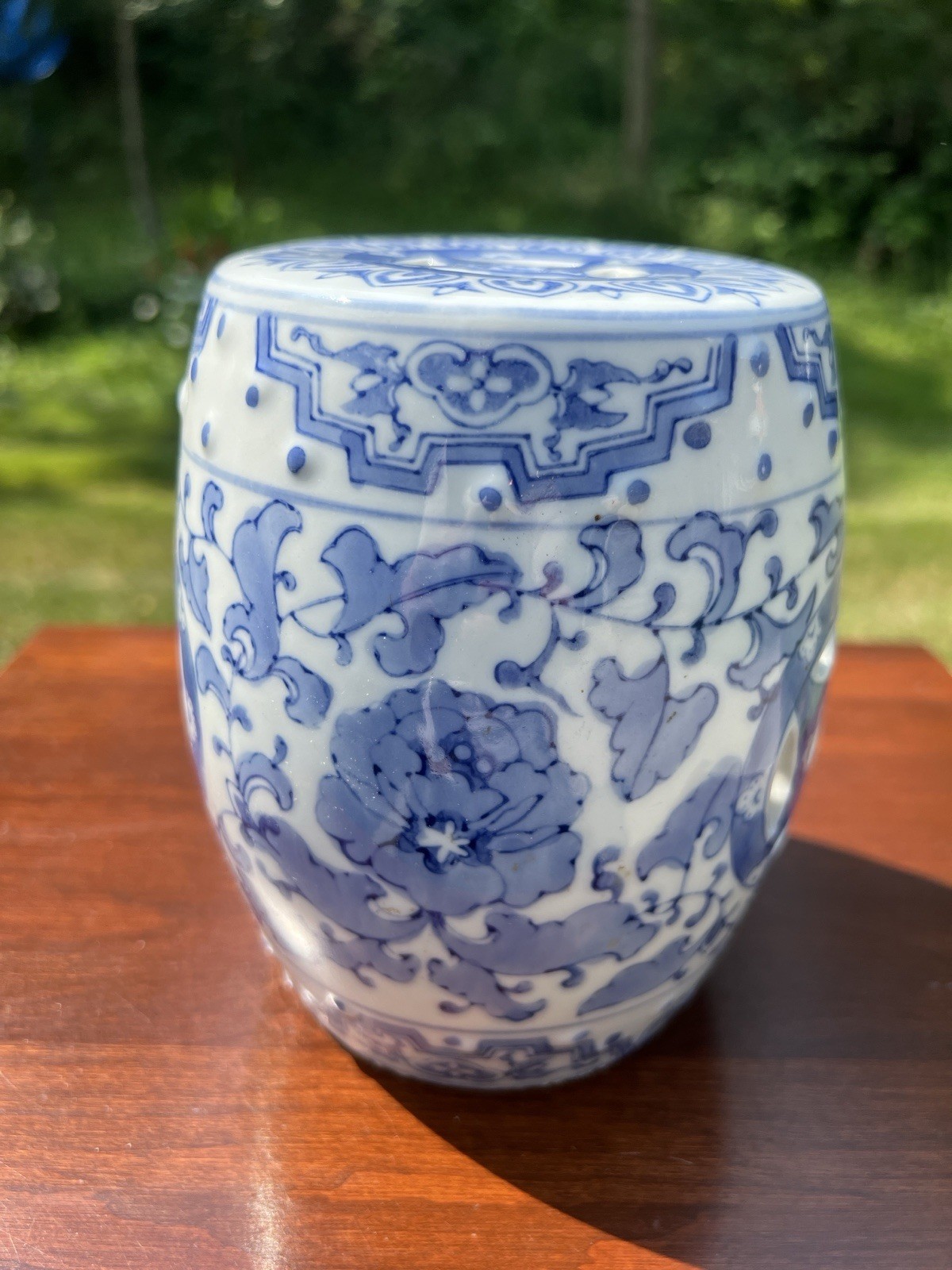 VTG Handpainted Blue and White Chinoiserie Porcelain Plant Stand Riser Pedestal