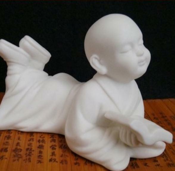 5.1″China White Porcelain Ceramics Lovable Read Book Little Monk Figurine Statue