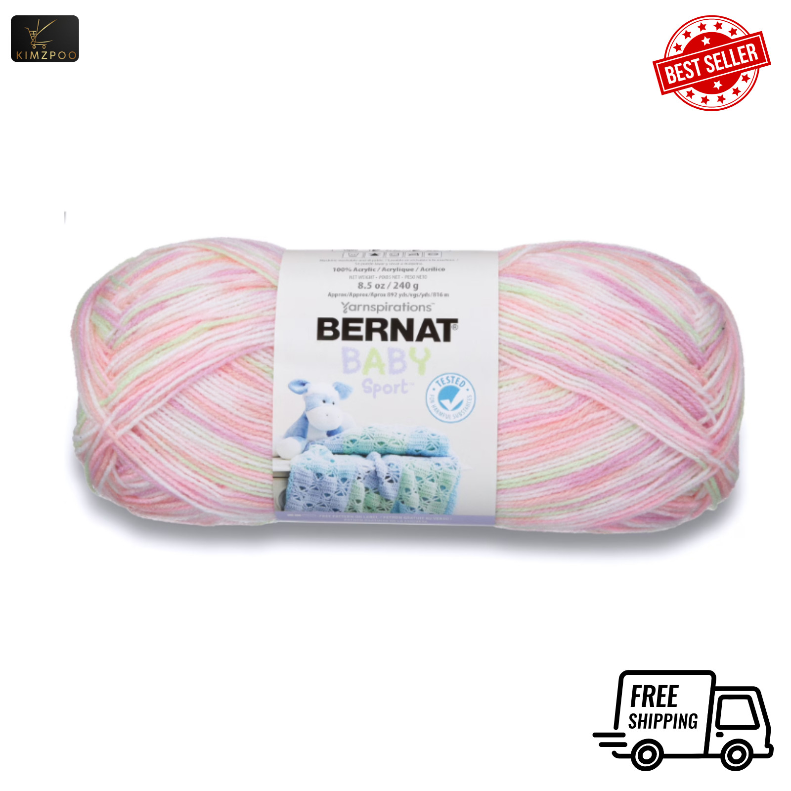 Baby Sport #3 Light Acrylic Yarn, 8.5oz/240g, 861 Yards Tiny Tulips