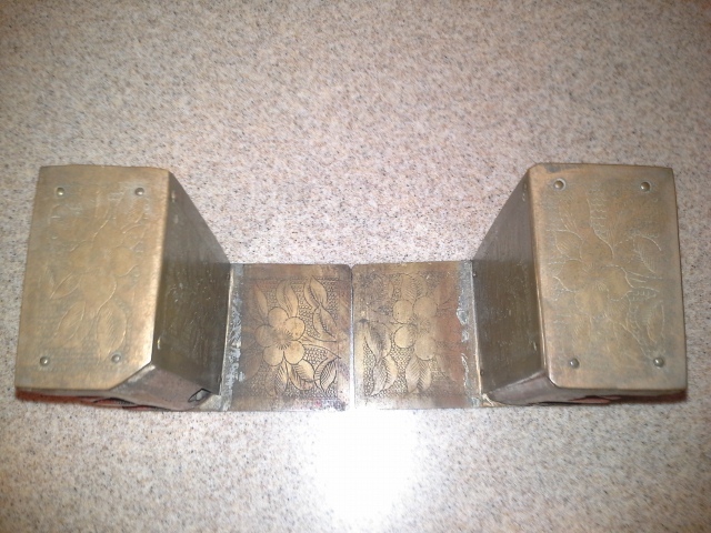 Vintage Asian Oriental Bookends Carved Wood and Etched Brass
