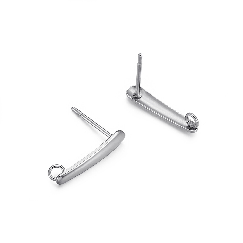 50pc Stainless Steel Stud Earring Findings Steel Color 15x3mm Hole 2mm Pin 0.7mm