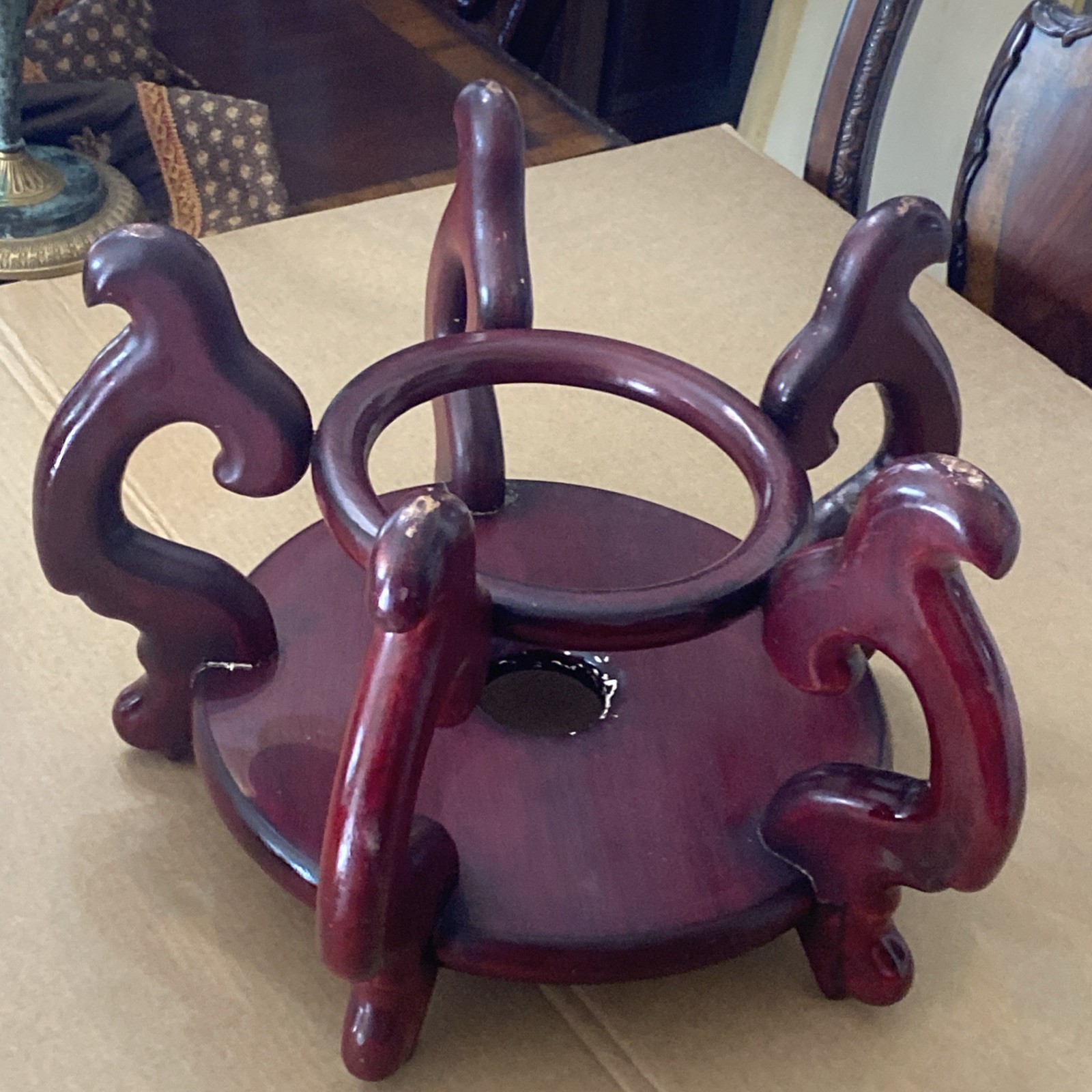 Antique Chinese Carved Rosewood Display Stand Base Vase Heavy And Well Crafted