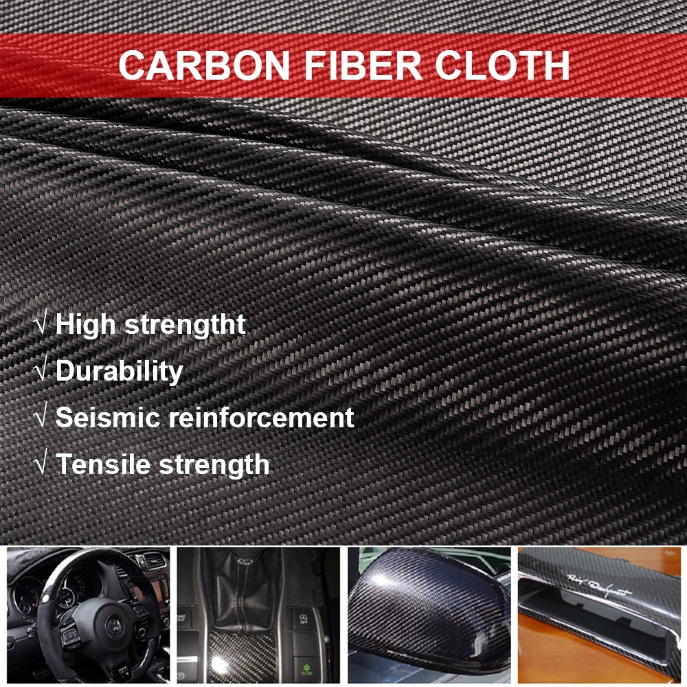 23.6″ – 118″ Real Carbon Fiber Fabric Cloth Roll 3k 200gsm 2×2 Twill Weave Black