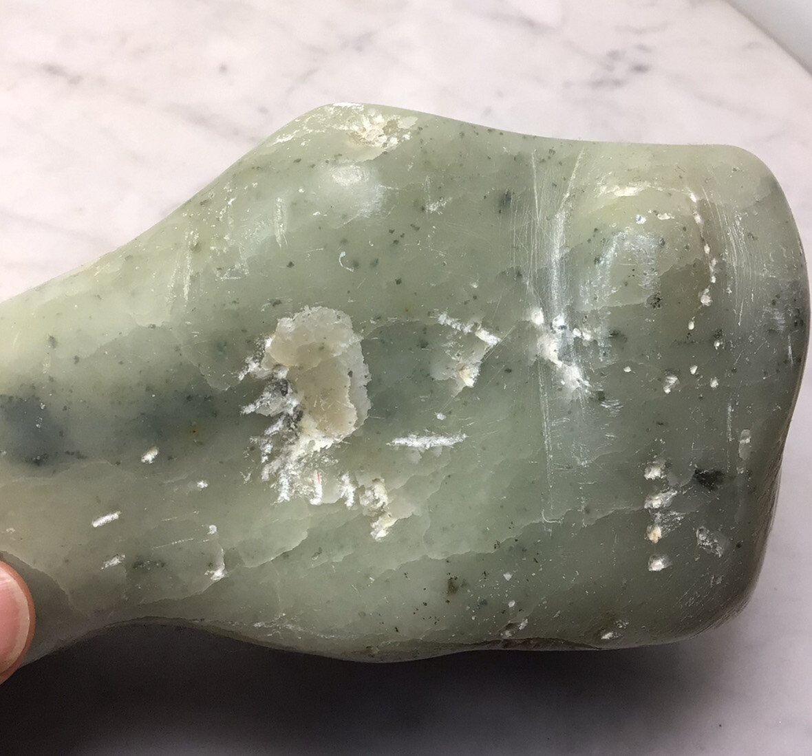 Vintage Heavy Green Stone Jade? Foot Sculpture Paperweight 8” long Rare