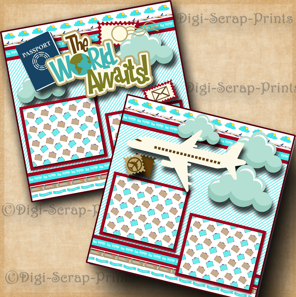 VACATION 2 premade scrapbook pages paper piecing TRAVEL layout 4 album DIGISCRAP