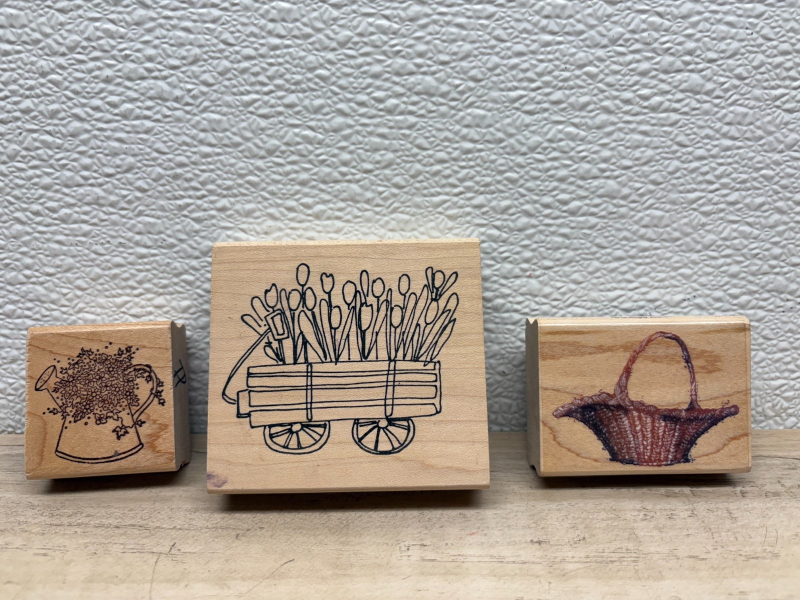 Assorted Set Of 3 Mixed Brands Wood Mounted Rubber Stamps