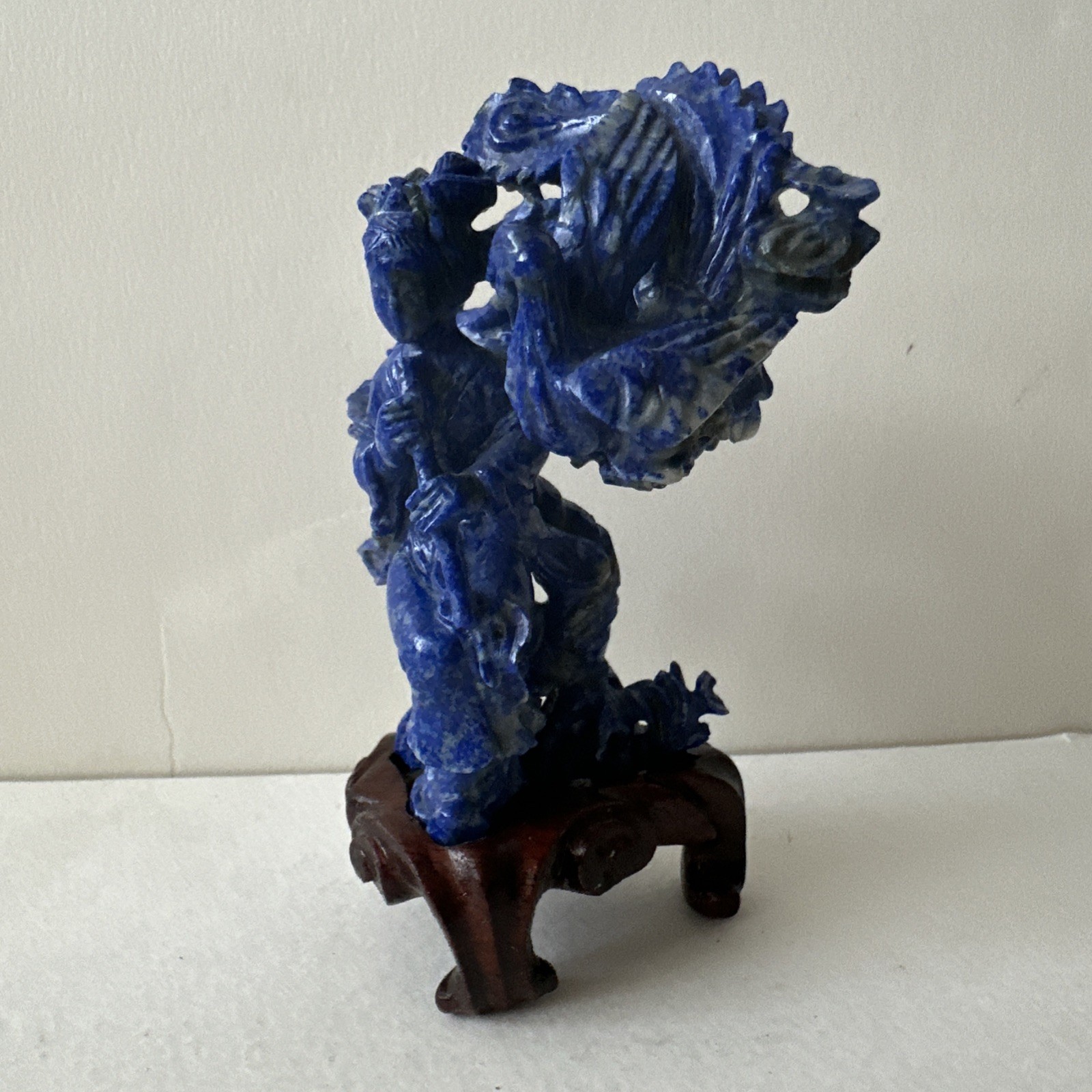 Chinese Lapis Lazuli Carved Figure & Phoenix Miniature Sculpture, 3.75”