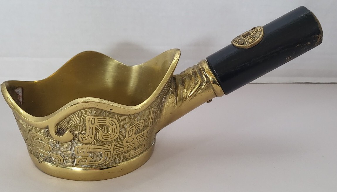 Vintage Chinese Brass Silk Iron (Coal) W Wood Handle