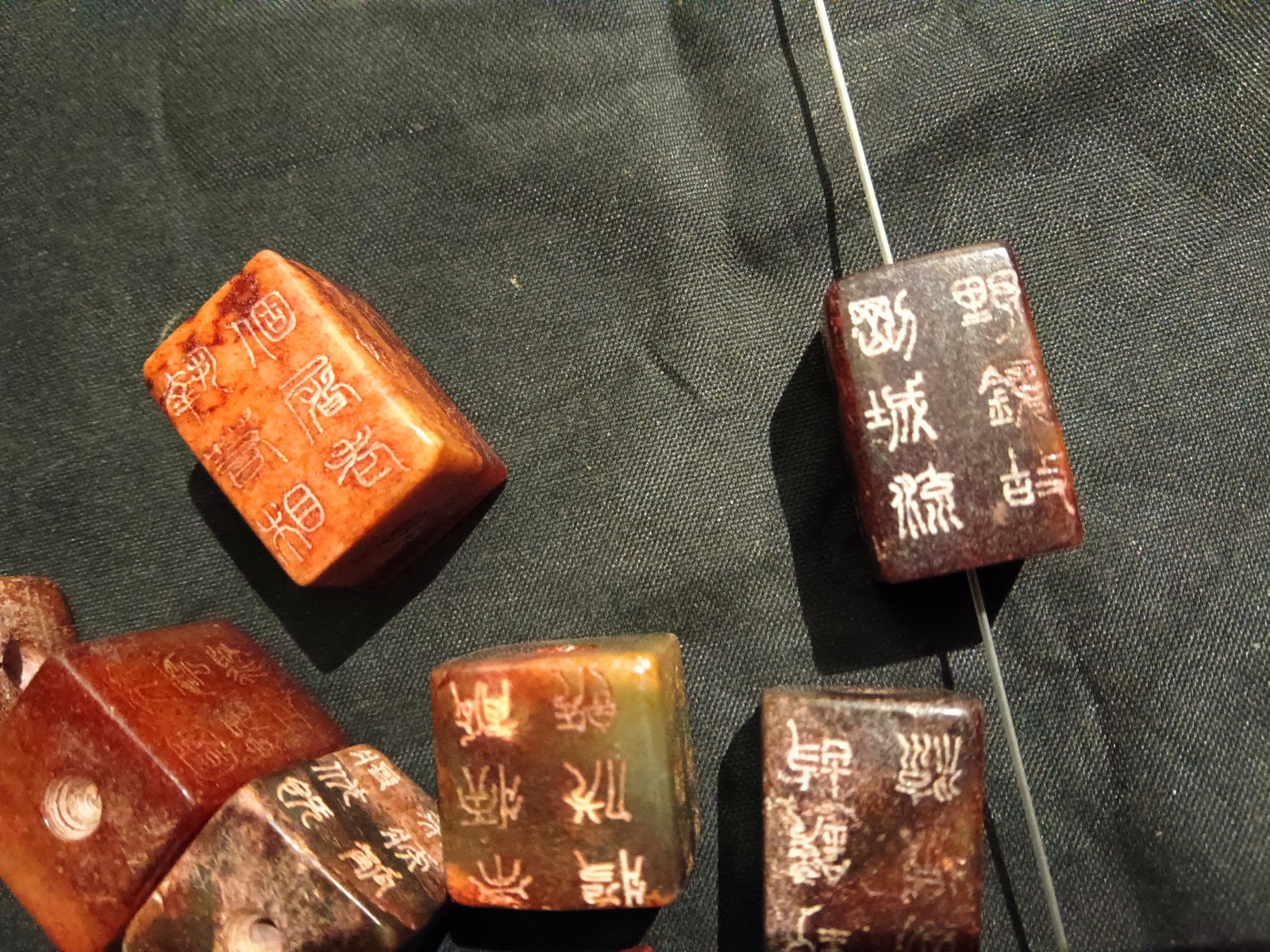 10 Pcs Unusual Chinese Old Jade Hand Carved *Poem* Square Cong Beads