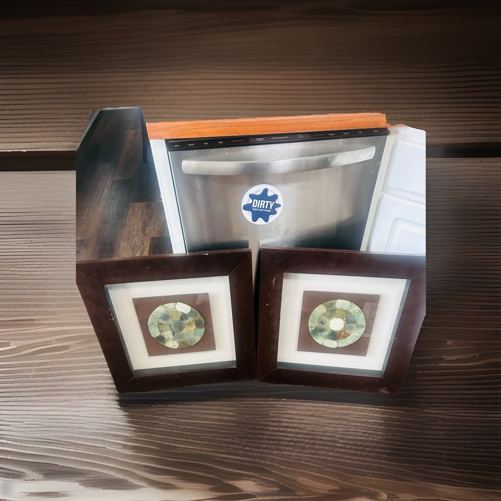 Set Jade Carved Chinese Zodiac Signs Yin & Yang Center in Heavy Shadow Box Frame