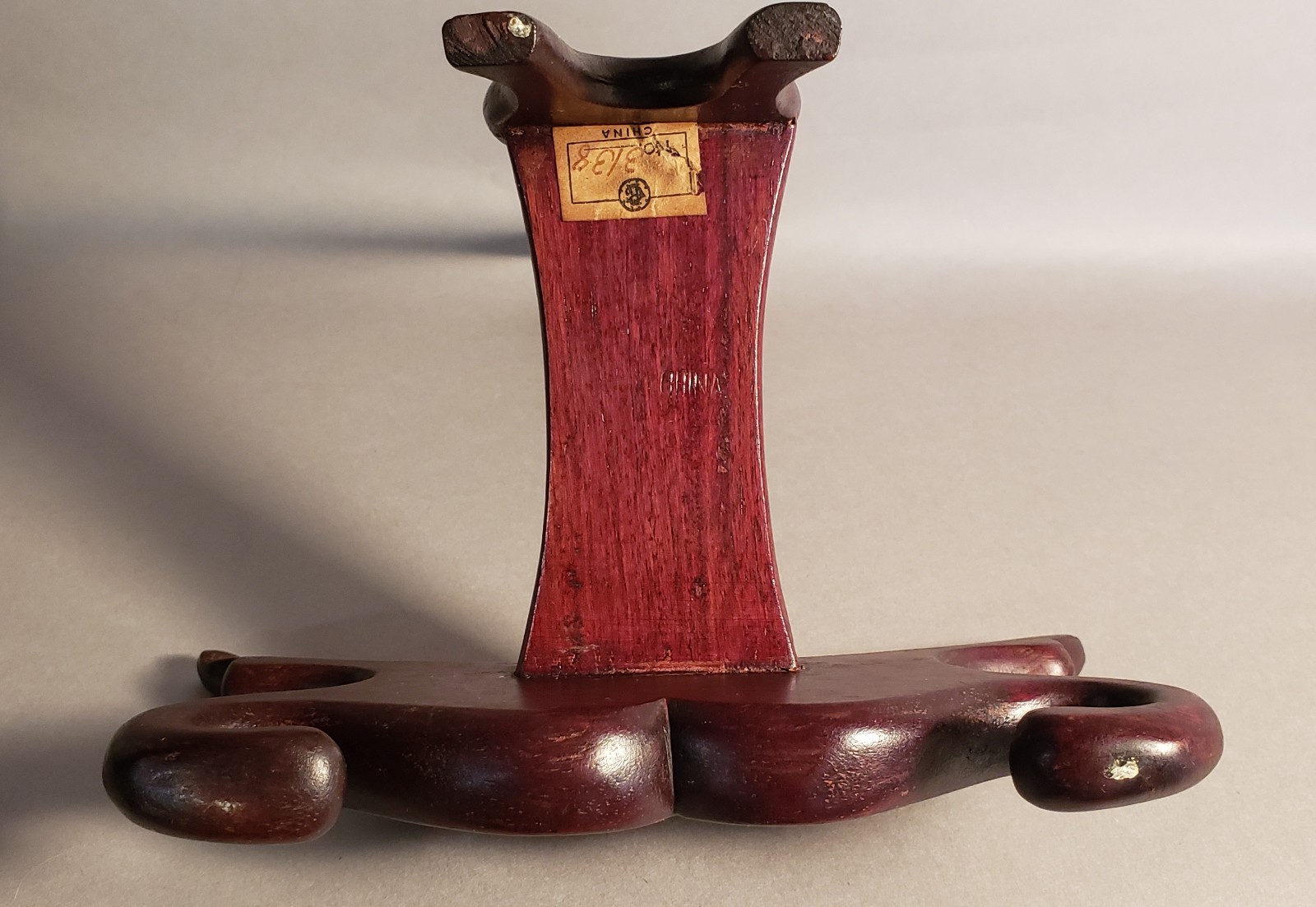 Vintage Carved Chinese Brown Wood Stand for Large Plate or Charger 10″ H