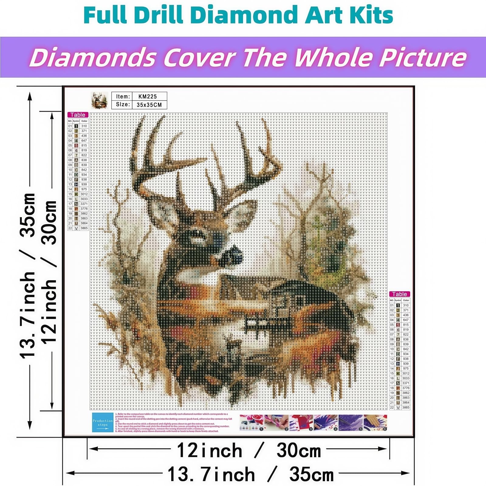 JYXSJYYD 5D DIY Deer Diamond Art Kits for 13.8×13.8 inches, KM225