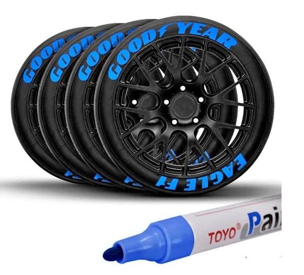 Tire Lettering Paint Pen Blue Waterproof Permanent Automotive Marker 6 Pack
