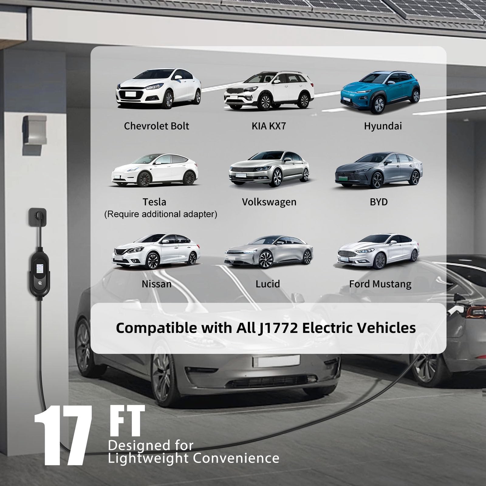 Topautogear Portable Ev Charger 16A Level 12 110V-240V Electric Vehicle Charger