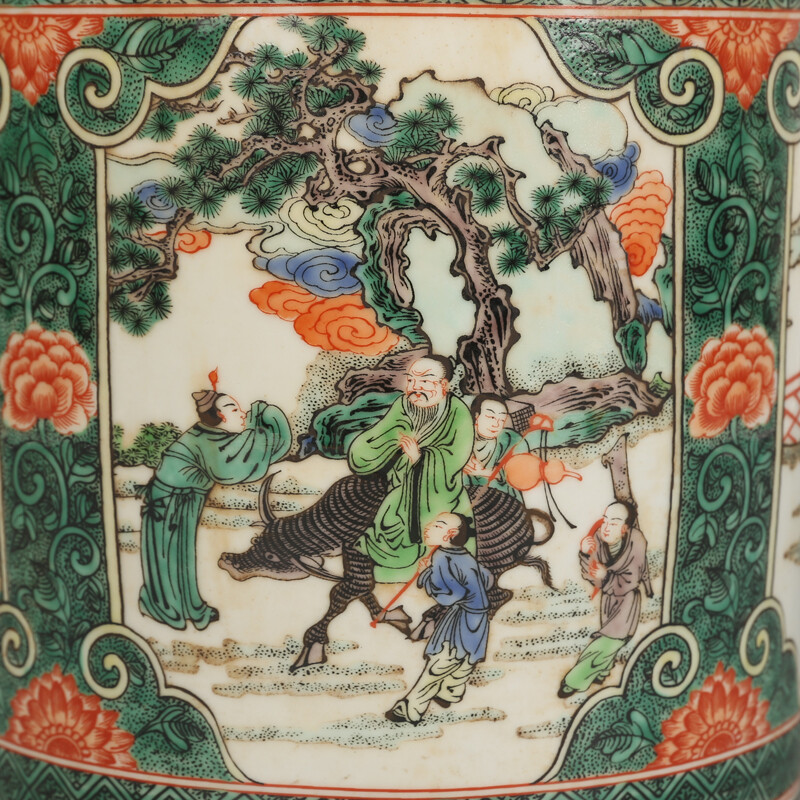7.1″ Chinese Qing Porcelain Colorful Character Stories Pattern Brush Pot