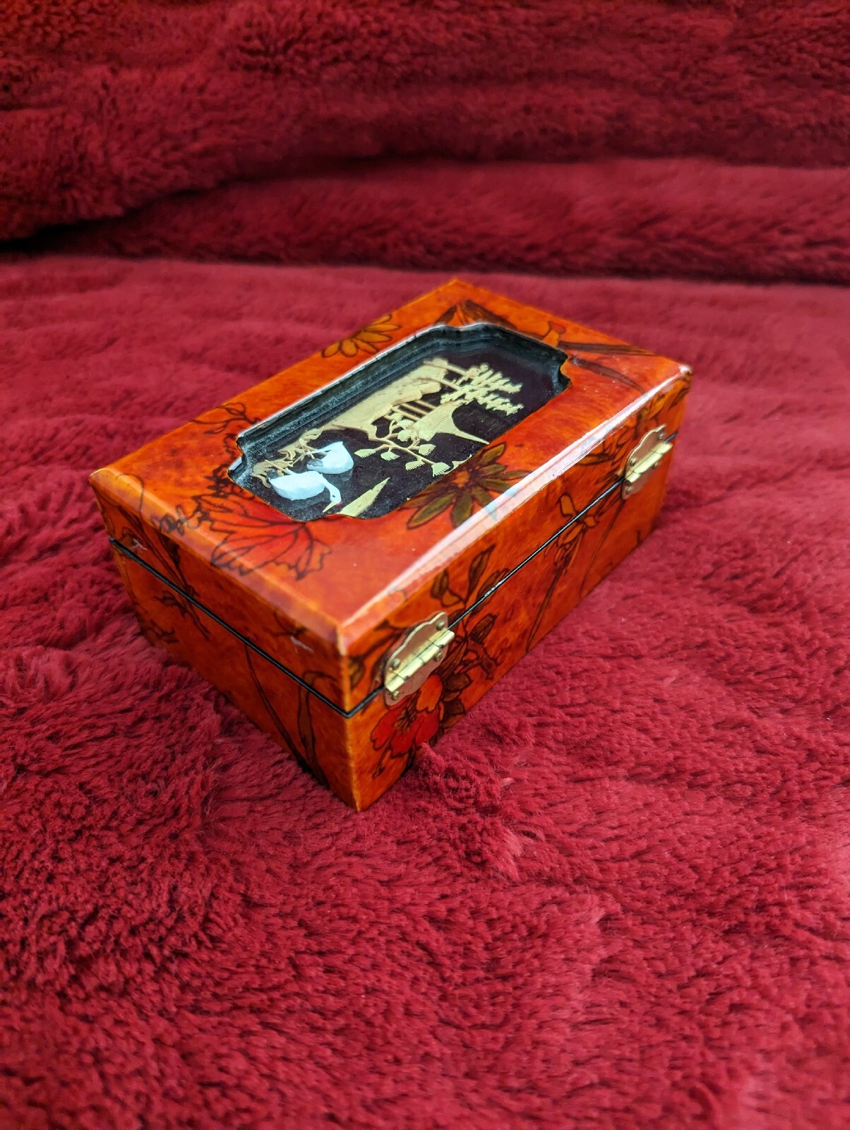 Chinese Lacquer Cork Diorama Wood Box