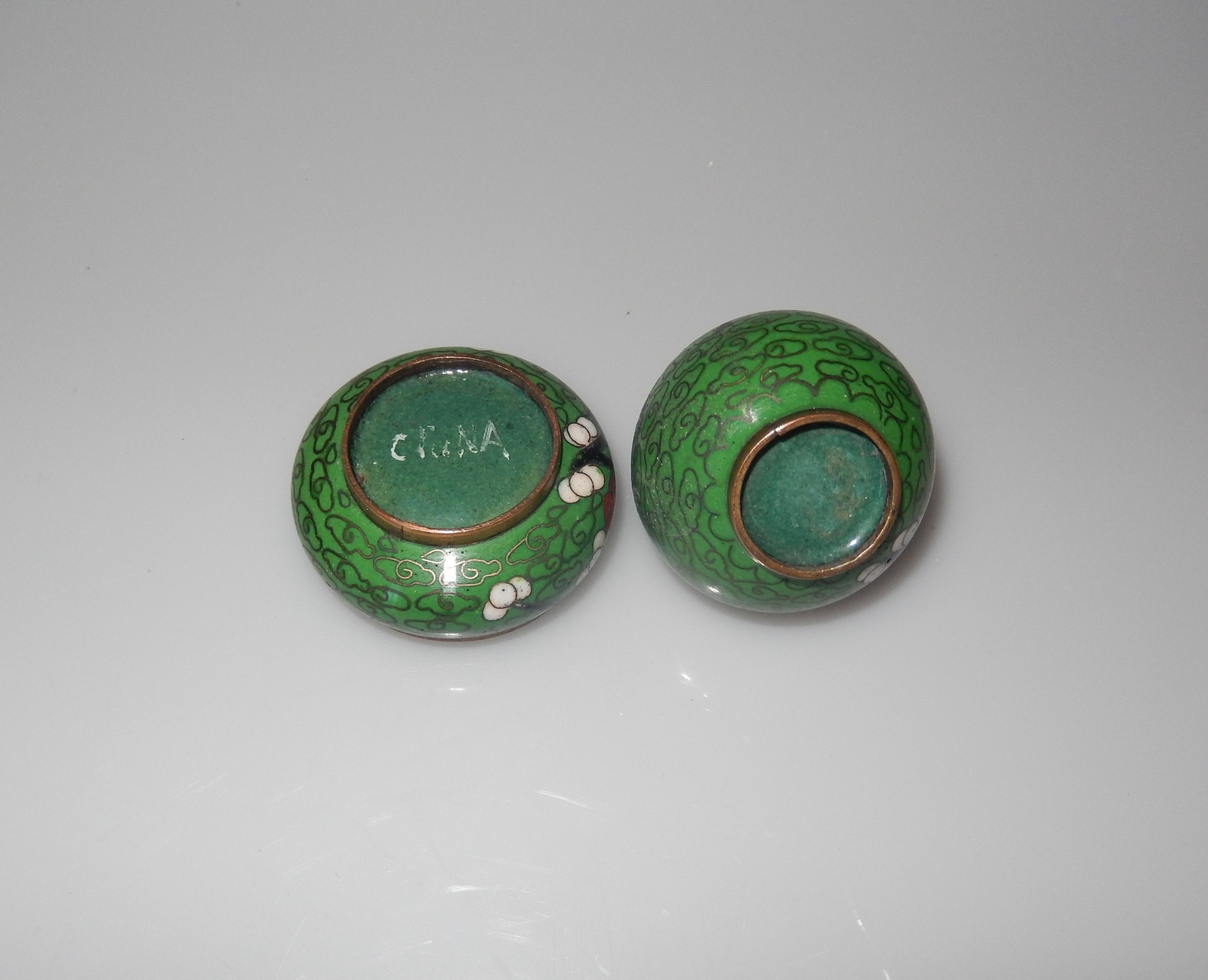 Export Chinese Cloisonne Salt and Pepper Set Antique Marked CHINA