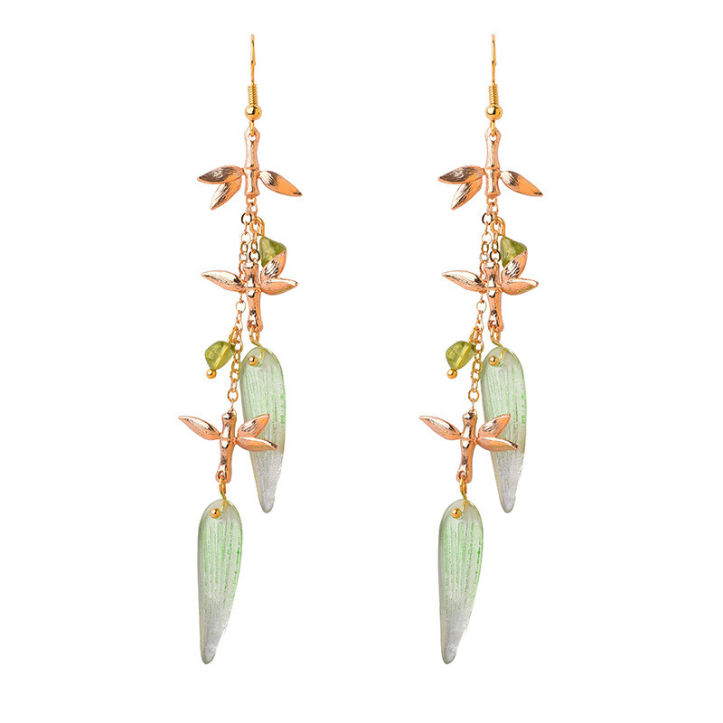 Chinese Coloured Glaze Flower Gild Bamboo Joint Tibetan Style Earbob Earrings