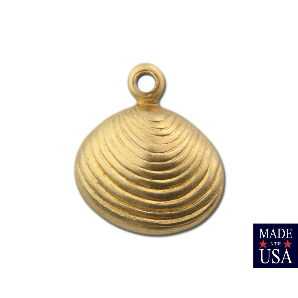 Top Loop Raw Brass Ribbed Clam Shell Charm (8) chr019A