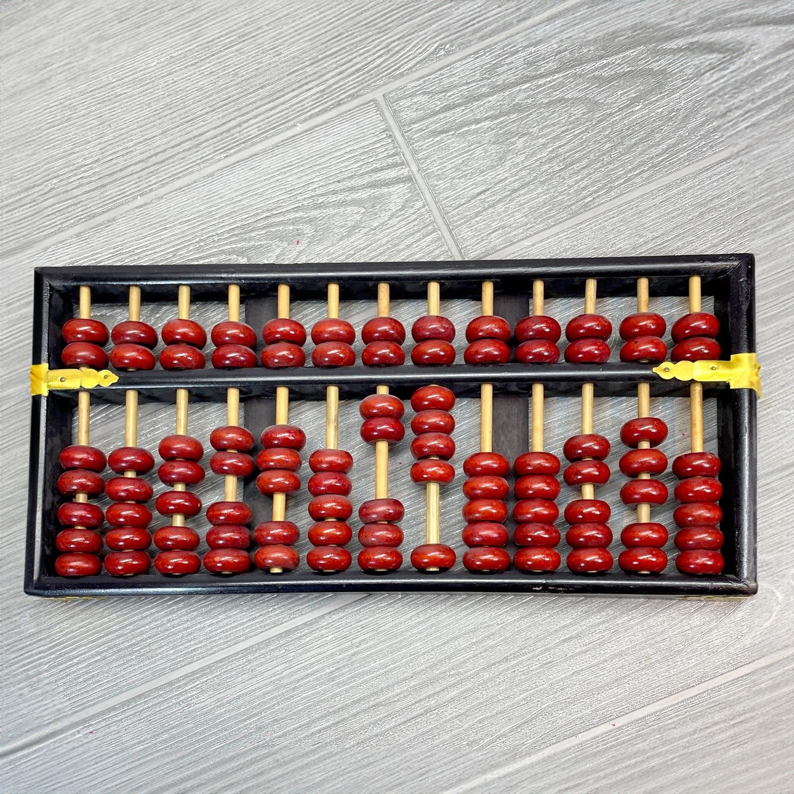 Vintage Abacus Lotus Flower Brand 12 Rods 91 beads Wood Onyx Black Red and Gold