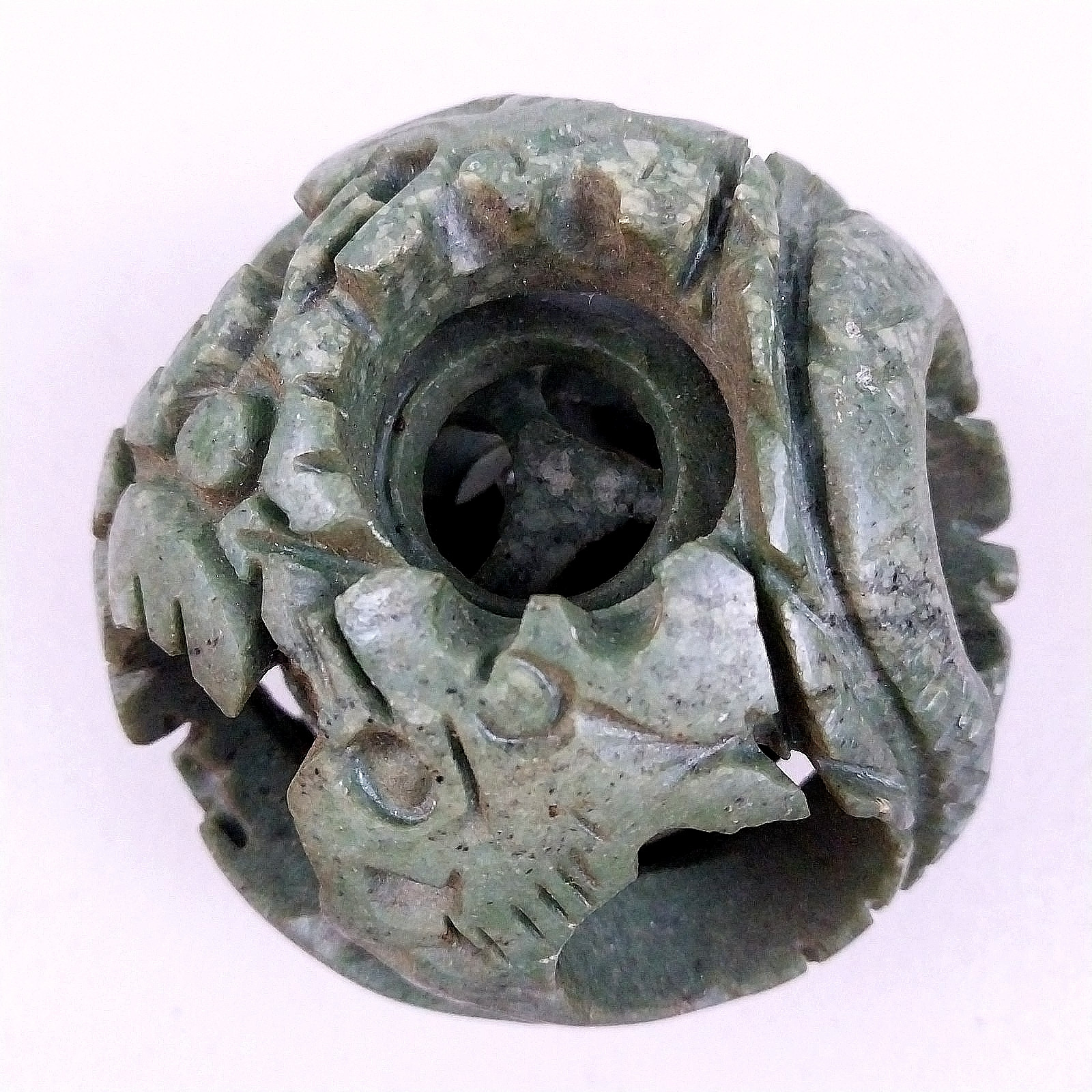 Vintage Chinese Puzzle Ball Natural Serpentine Jade Sphere Round 3.5 Inch
