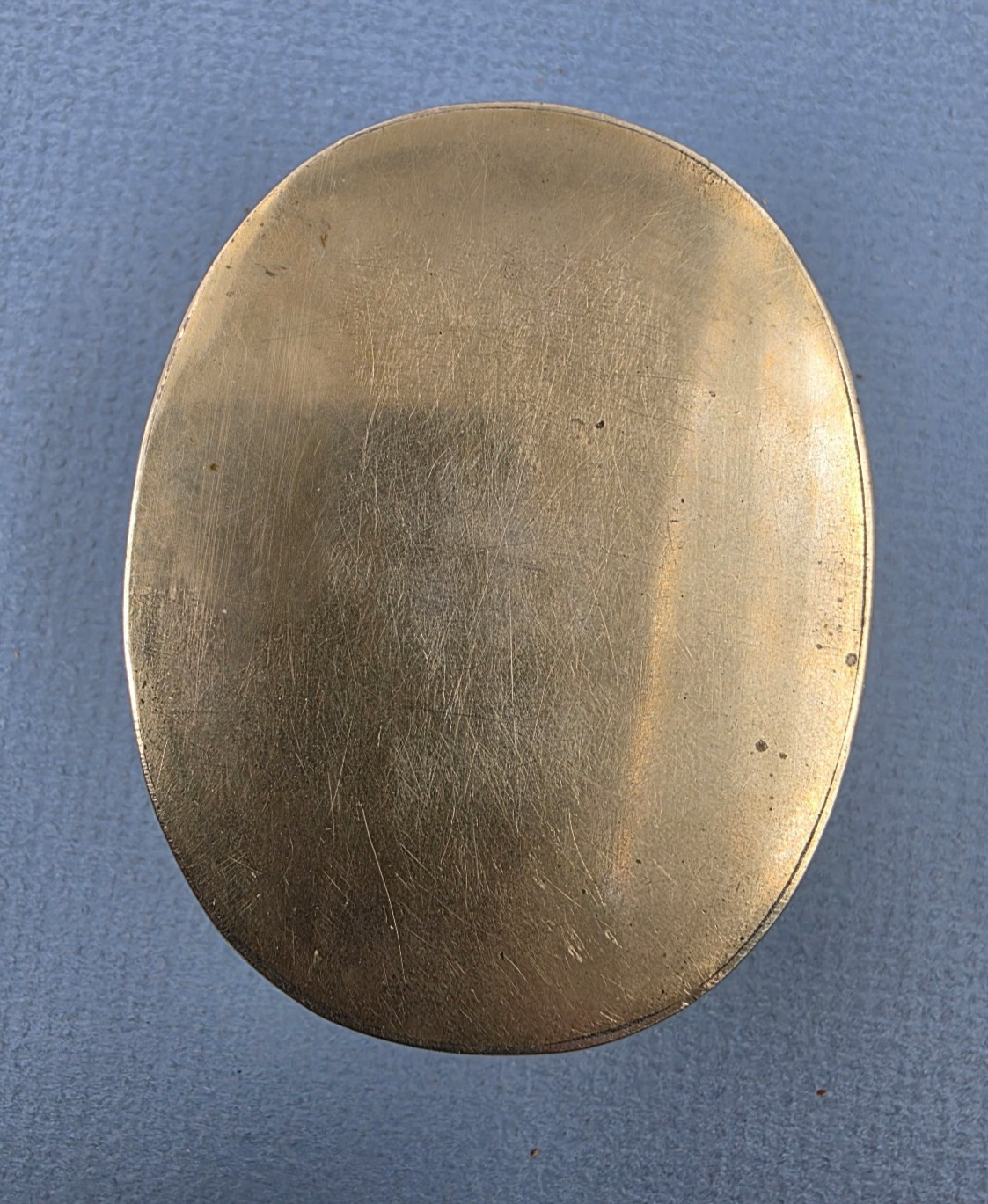 Vtg Chinese Oval Etched Top Paktong Brass Copper Scholar Calligraphy Ink Box 3″