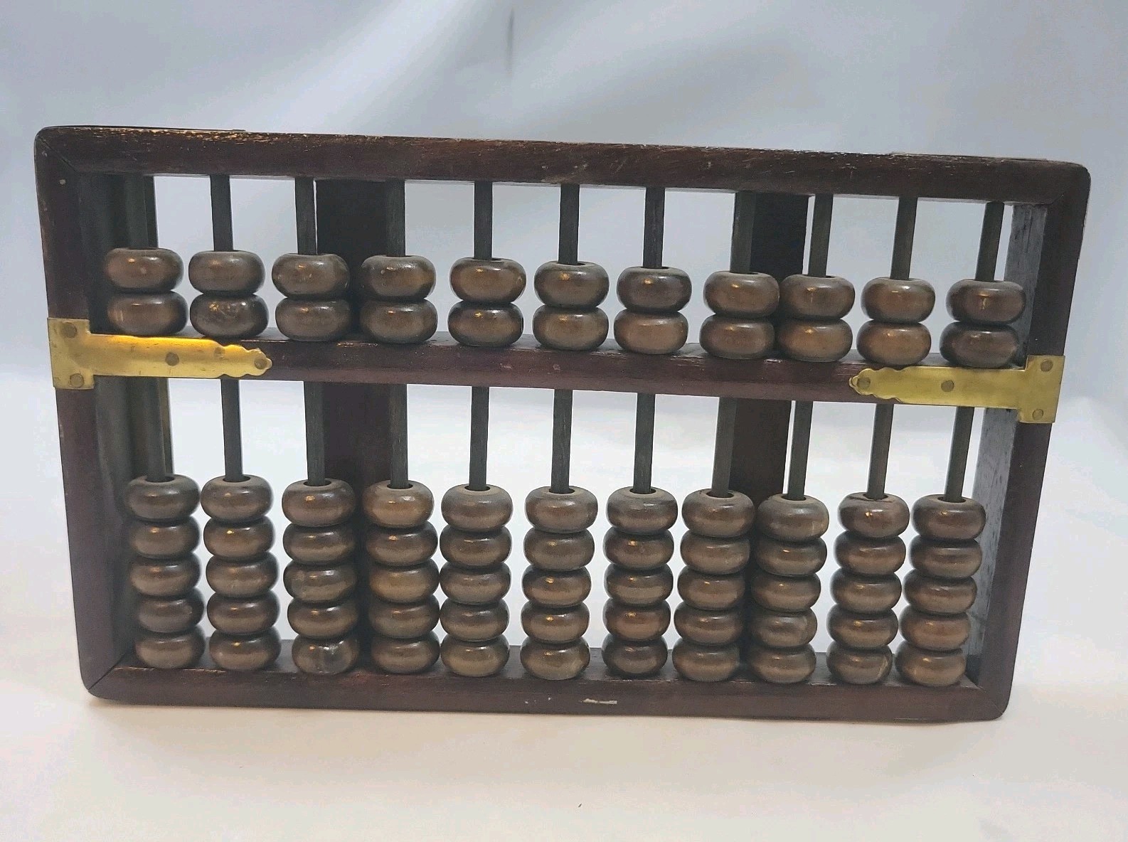 Vintage Wood and Brass Abacus 11 Row (9.5″ x 9.5″ Made In Hong Kong Math Tool