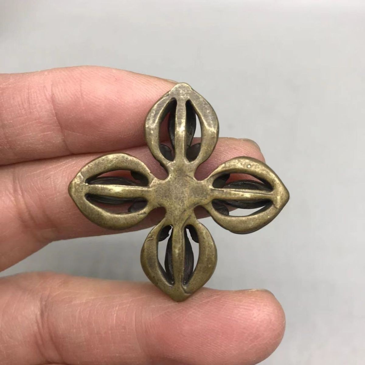 Tibetan Lima Copper Double Sided Openwork Dorje Spiritual Meditation Amulet