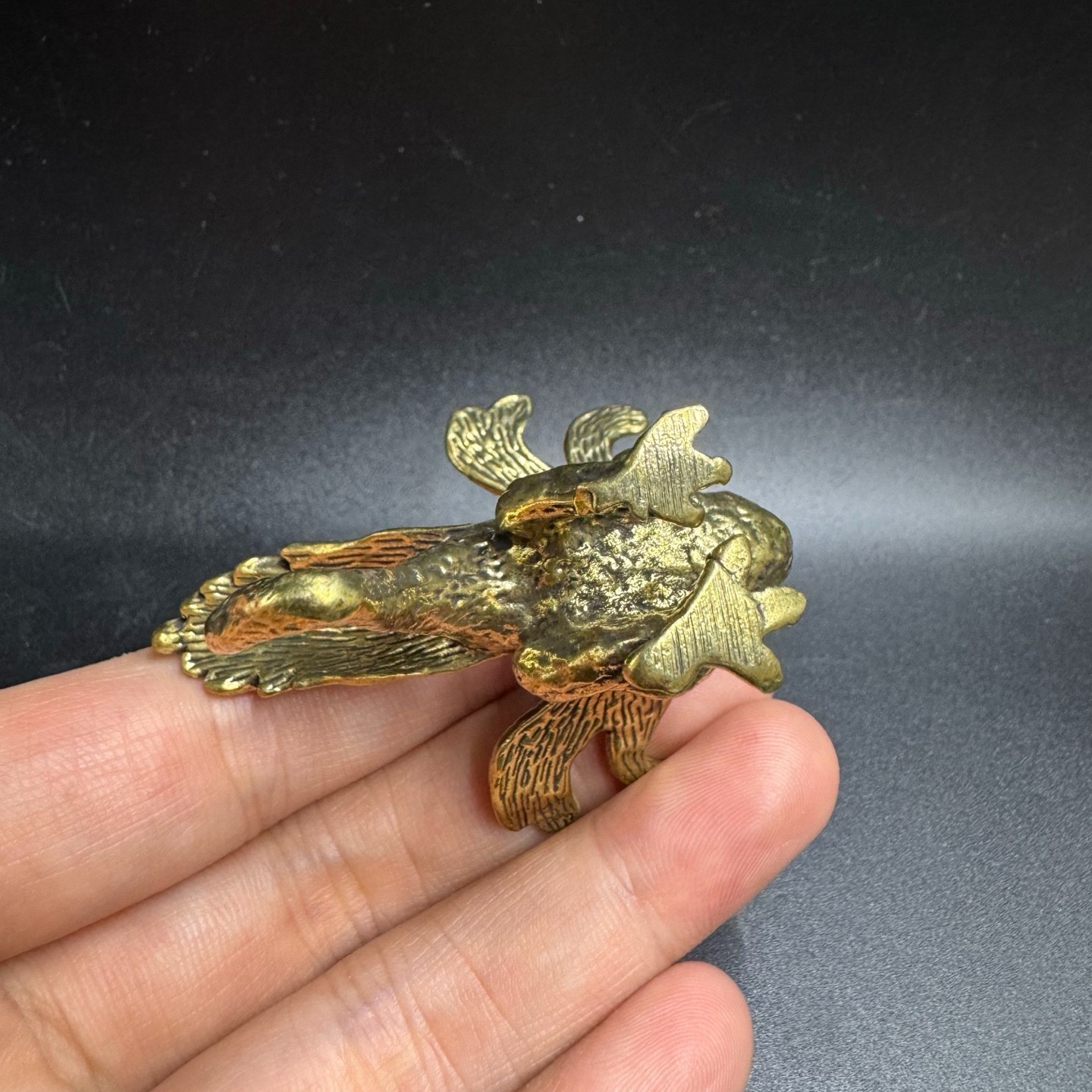 Vintage Solid Brass Phoenix Mini Figurine Chinese Feng Shui Auspicious Bird Desk