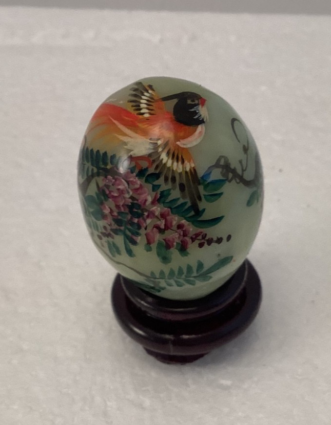 Set of 10 Hand Painted Asian Jade Eggs w/stands Pandas Birds Flowers Great Wall